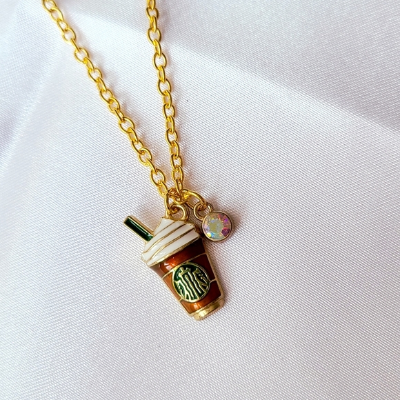 Coffee drink charm necklace rhinestone y2k fun cute - Picture 2 of 4